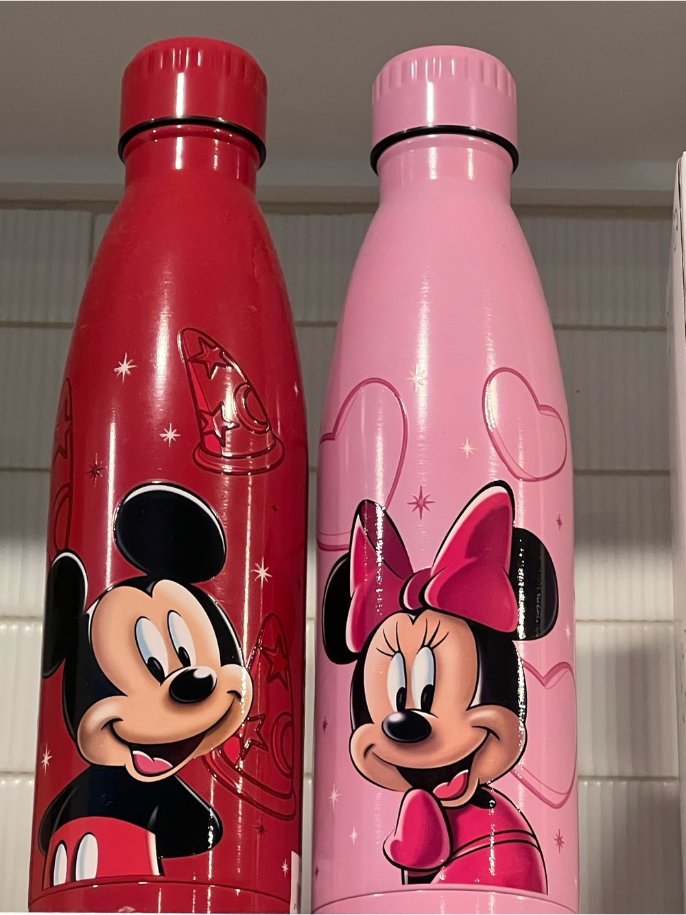 Pink Minnie & Red Mickey Stainless Water Bottle Set DISNEY PARIS EXCLUSIVE
